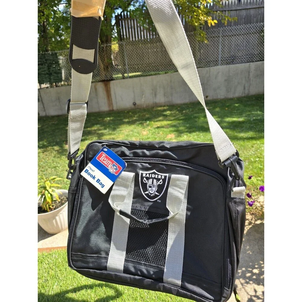 Vintage 1990s Mead NFL Raiders Messenger Carry-on Gym Laptop Book Bag NWT